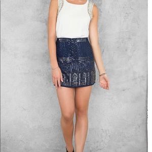 Francesca’s Deana navy sequin skirt